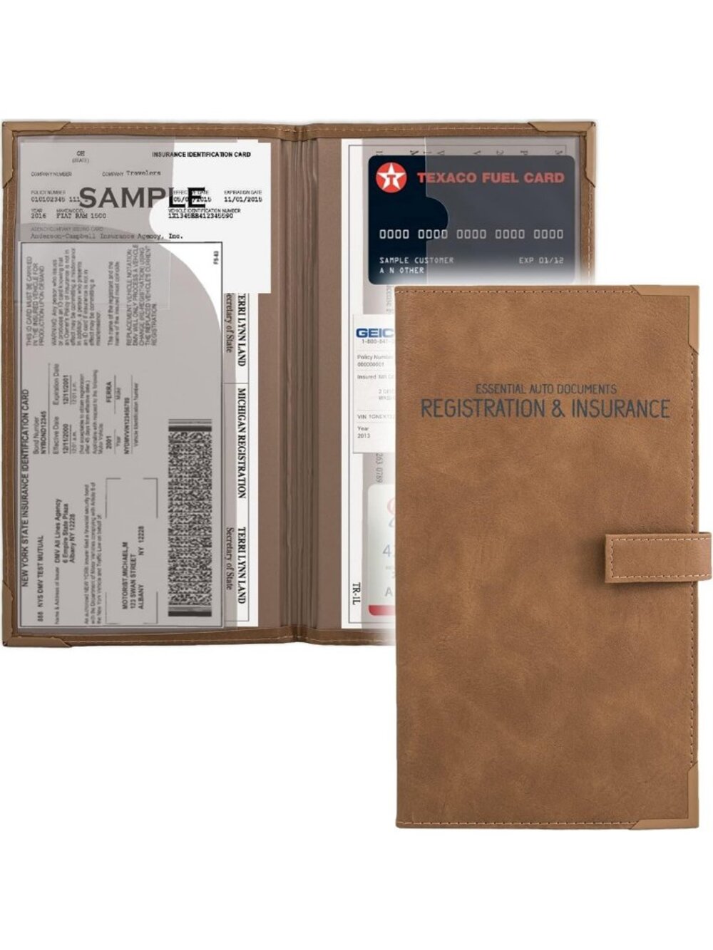 Car Organizer & Registration Holder - Brown Vehicle Glove Box Document Case